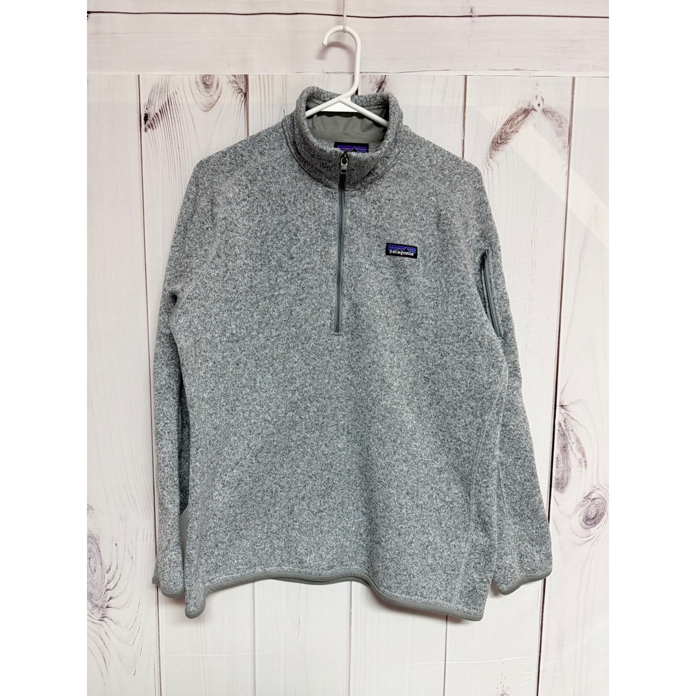Patagonia Womens Better Sweater 1/4 Zip XL Birch White Gray Fleece EUC